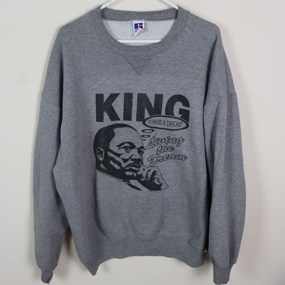 VTG Martin Luther King Jr Sweatshirt Mens XXL Russell Athletic Gray 90s USA Made